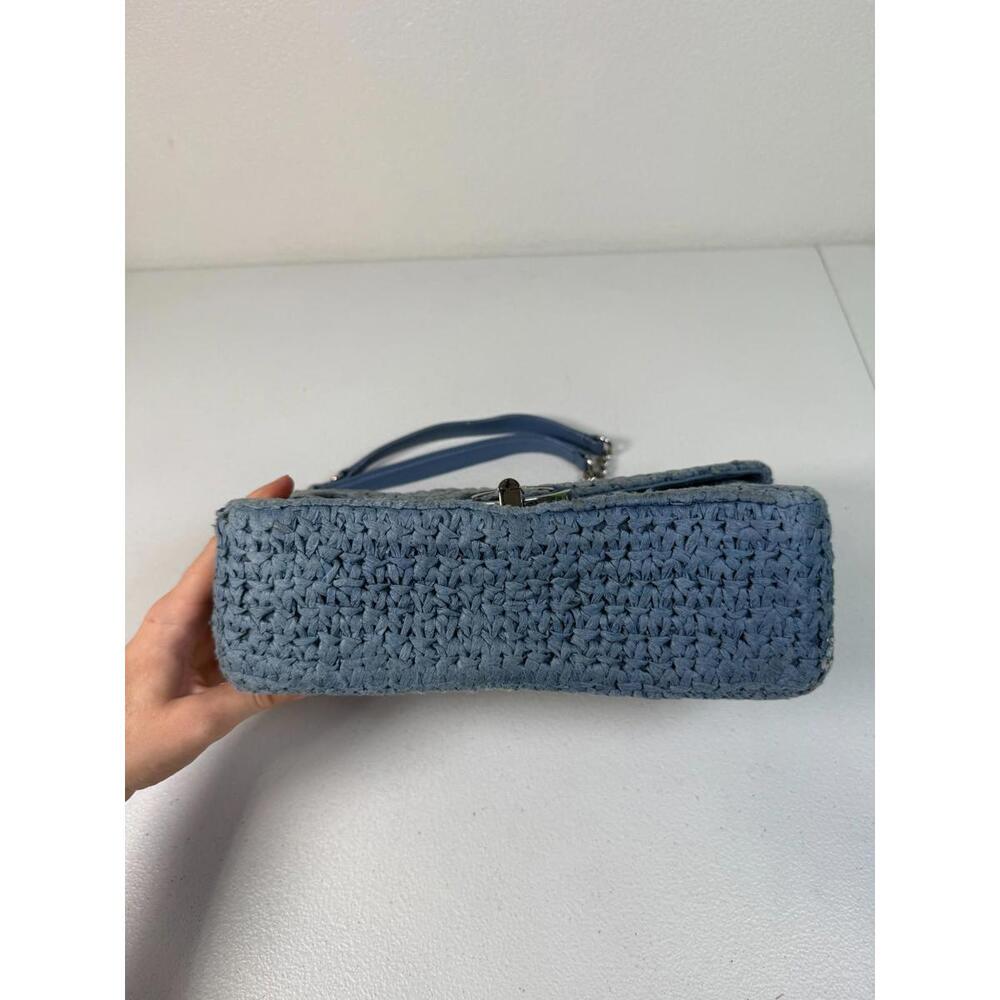 Sandro Blue Raffia YZA Bag with Stains and Hardware Scratch - Picture 15 of 15